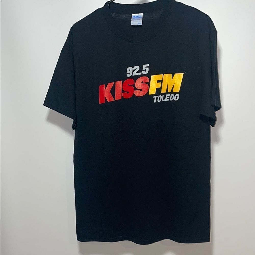 Port and Company Black Tee with Red and Yellow Print